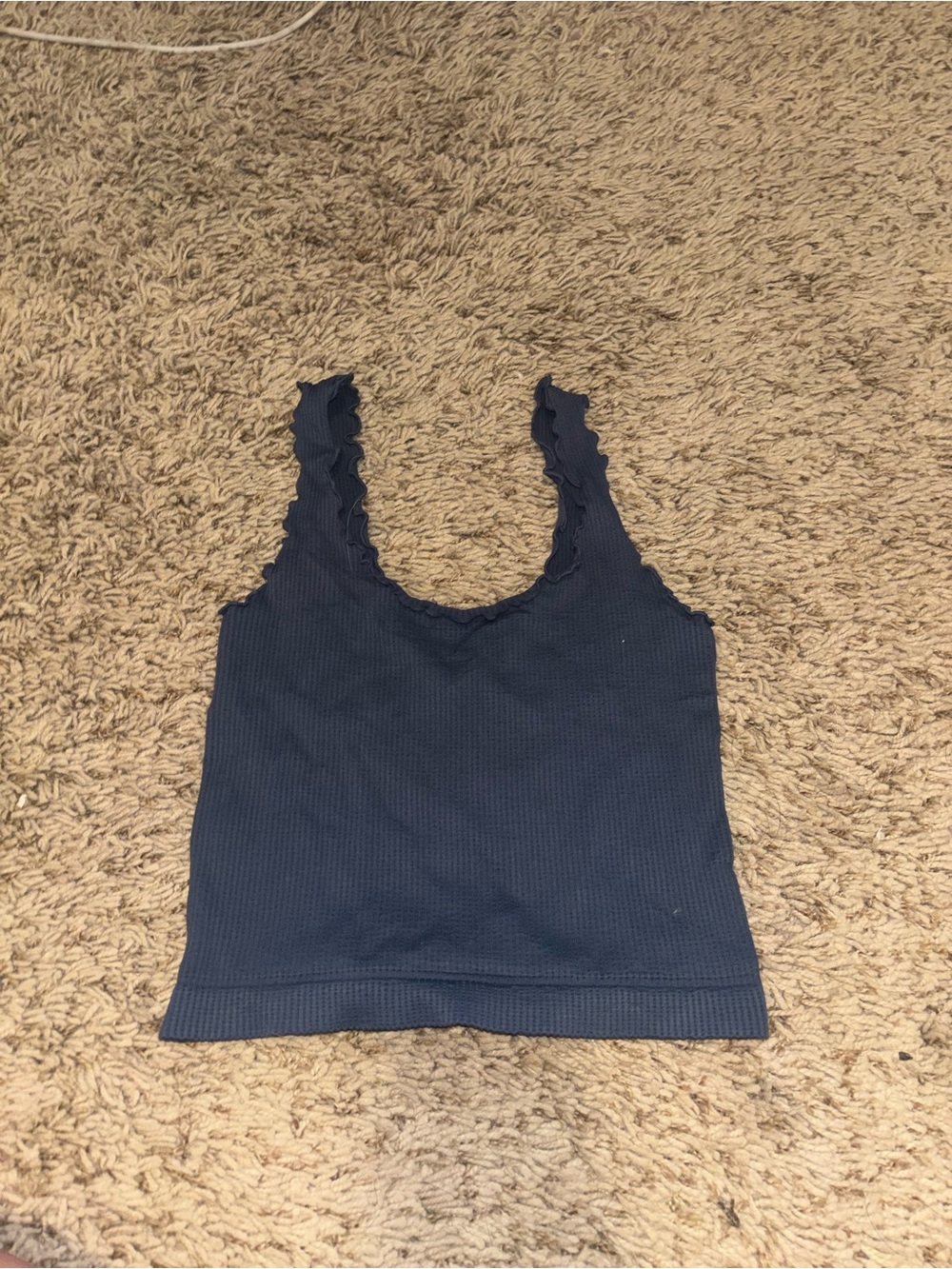 Zenana Outfitters Navy Ribbed Scallop-Edge Tank